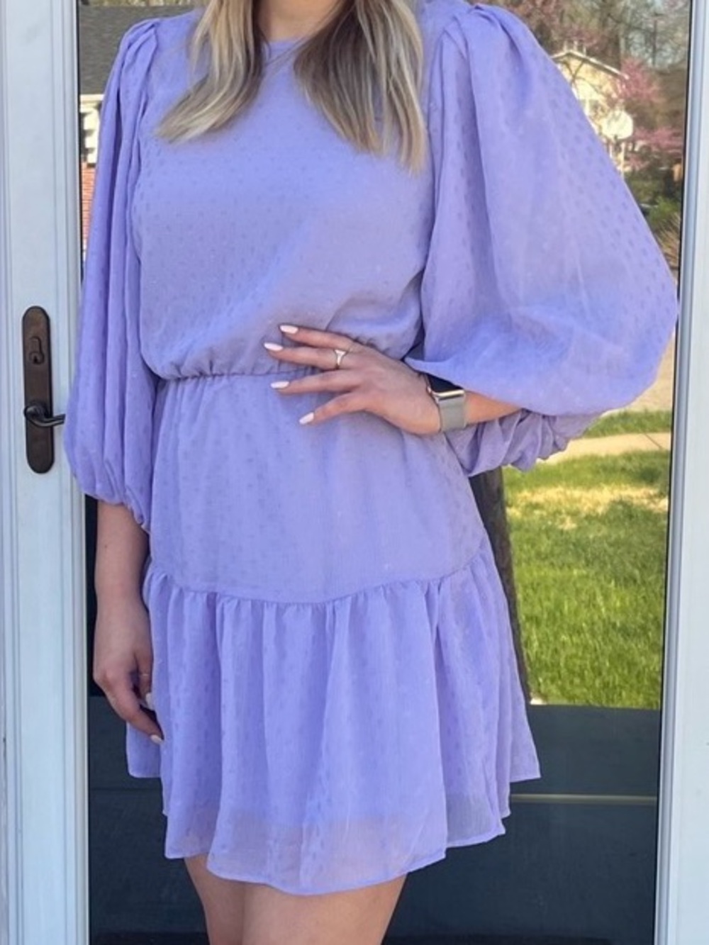 Lilac/Lavender Puff-Sleeve Mini Dress - Women's